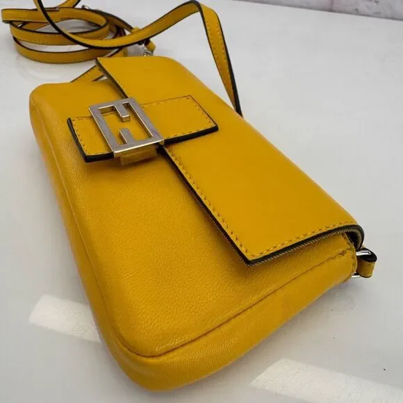 Fendi Yellow Micro Baguette Leather Crossbody Bag - Picture 8 of 15